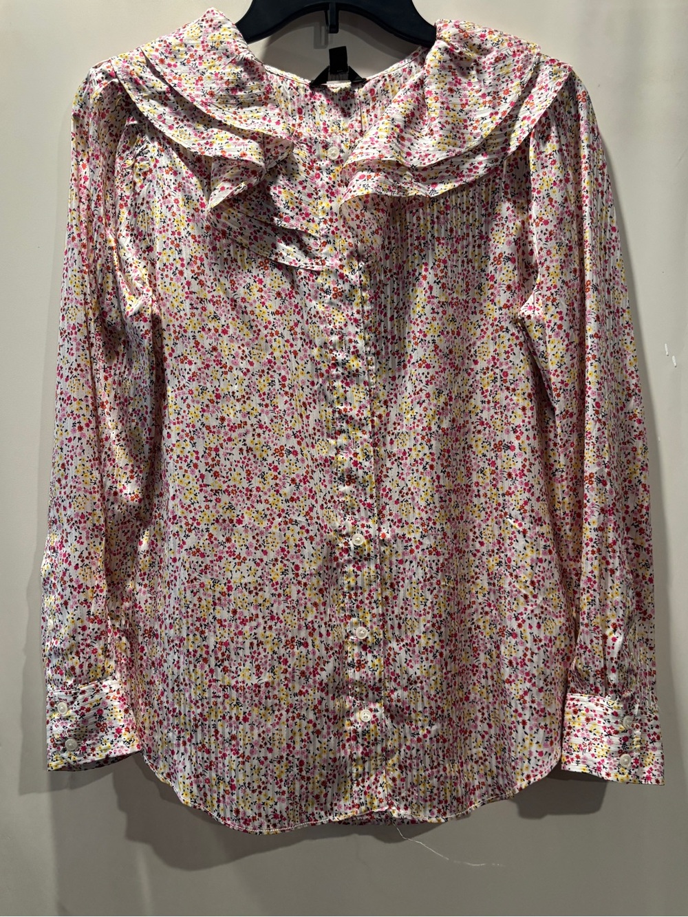 J.CREW Floral Ruffle Blouse Top In Field Day Shirt Dainty Pink White AW869 Sz XS
